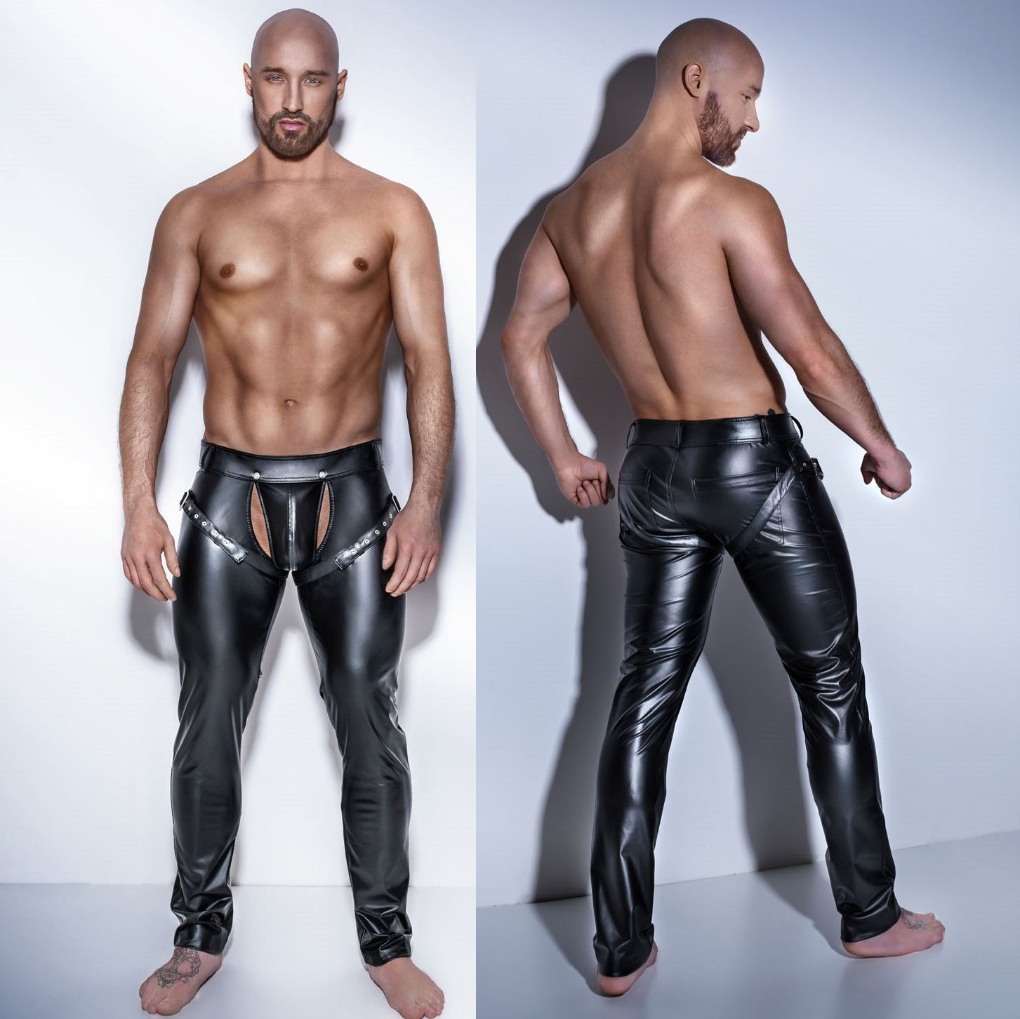 Split Size European and American Men&#039;s Sexy Lingerie Wholesale Patent Leather Men&#039;s Tight Trousers Imitation Leather Trousers