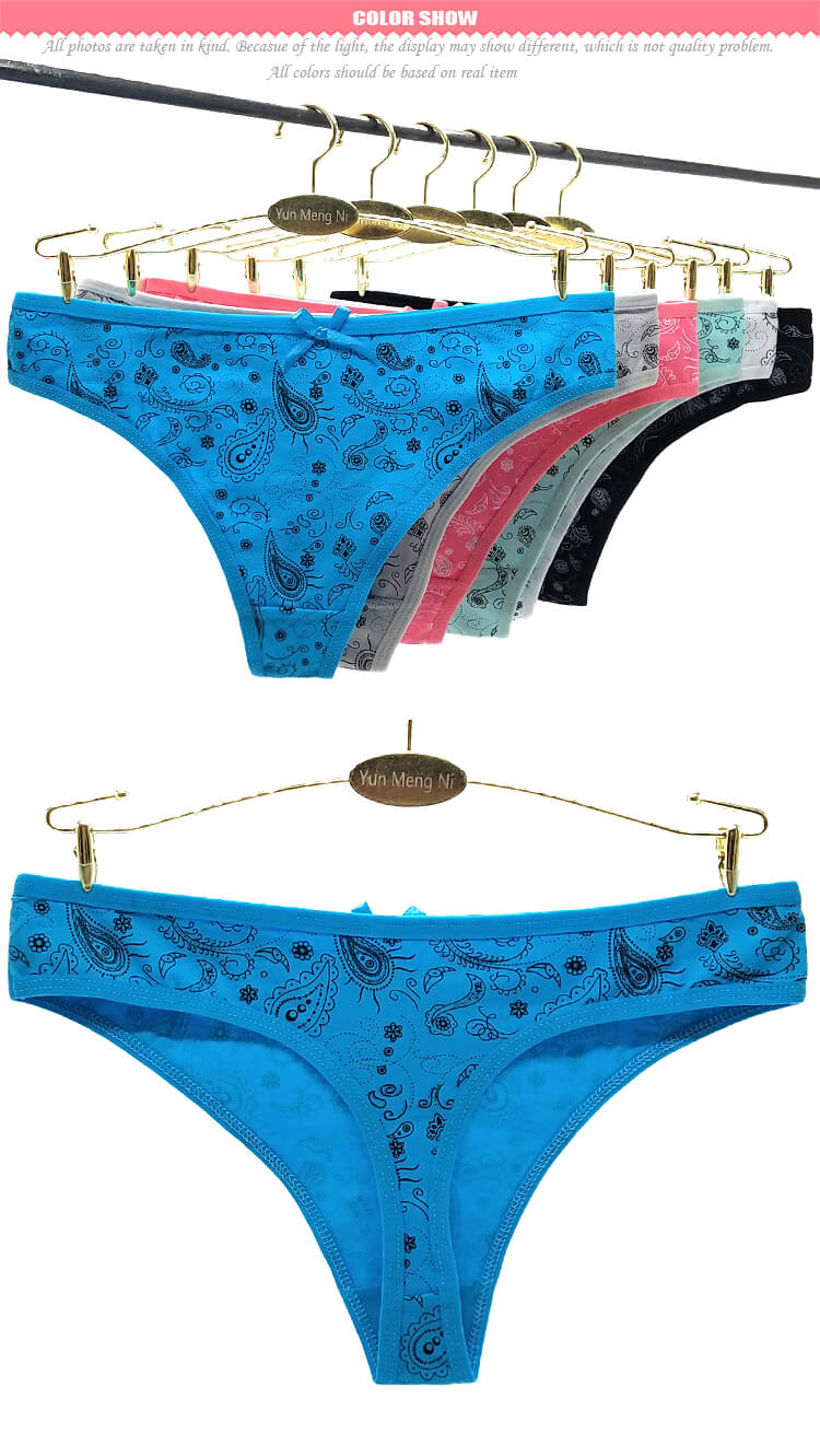 Yun Meng Ni Underwear 2019 New Design Cotton Women Printed Sexy T-back Thongs Yun Meng Ni Underwear 2019 New Design Cotton Women Printed Sexy T-back Thongs