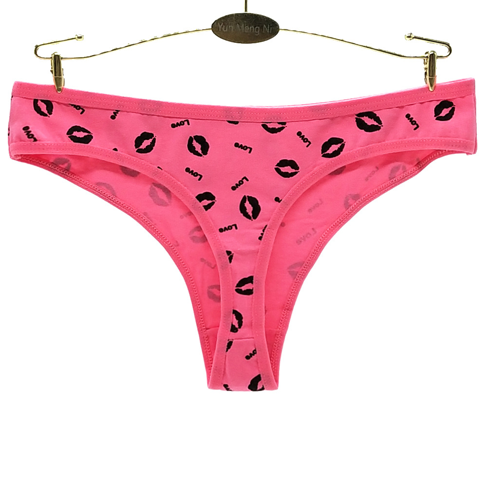 Yunmengni Fashion Lip Printings Cotton Women&#039;s T-Back Cross-Border E-Commerce Supply Women&#039;s Sexy Underwear Wholesale