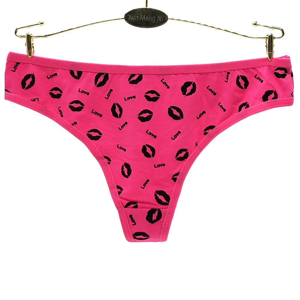 Yunmengni Fashion Lip Printings Cotton Women's T-Back Cross-Border E-Commerce Supply Women's Sexy Underwear Wholesale