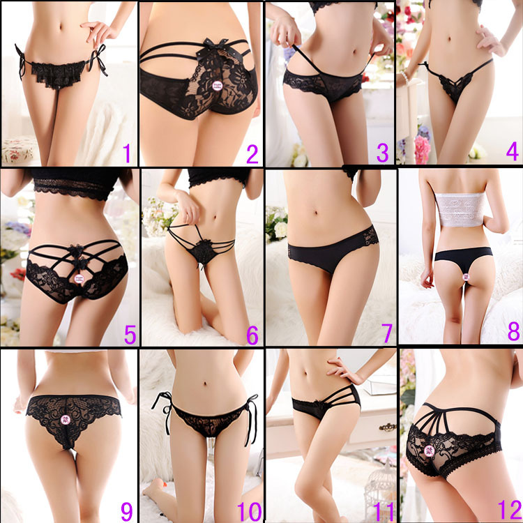 Women&#039;s Sexy Underwear Lace Women&#039;s Panties Women&#039;s Transparent Sexy Foreign Trade plus Size Lace up Open Crotch T-Back T-Shaped Panties