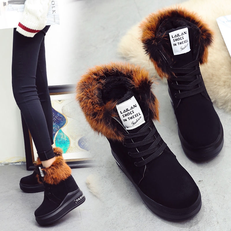 Height Increasing Insole Snow Boots Women&#039;s Winter 12cm Super High Heel Fur Booties Thick Bottom Fleece-Lined Student Martin Boots Women&#039;s Cotton Shoes