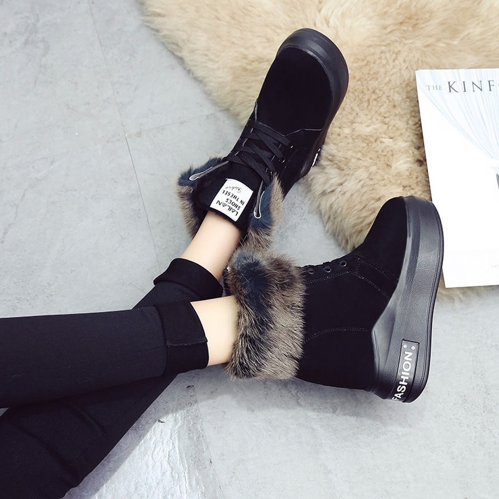 Height Increasing Insole Snow Boots Women's Winter 12cm Super High Heel Fur Booties Thick Bottom Fleece-Lined Student Martin Boots Women's Cotton Shoes