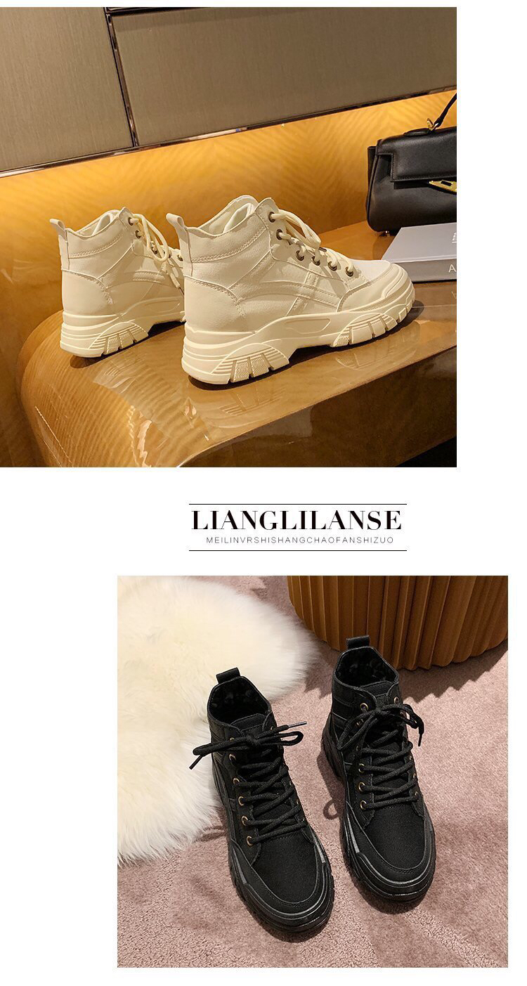 High-Top Canvas Shoes for Women 2020 Autumn and Winter New Black Tie Canvas Martin Boots Height Increasing Non-Slip Student Shoes High-Top Canvas Shoes for Women 2020 Autumn and Winter New Black Tie Canvas Martin Boots Height Increasing Non-Slip Student Shoes