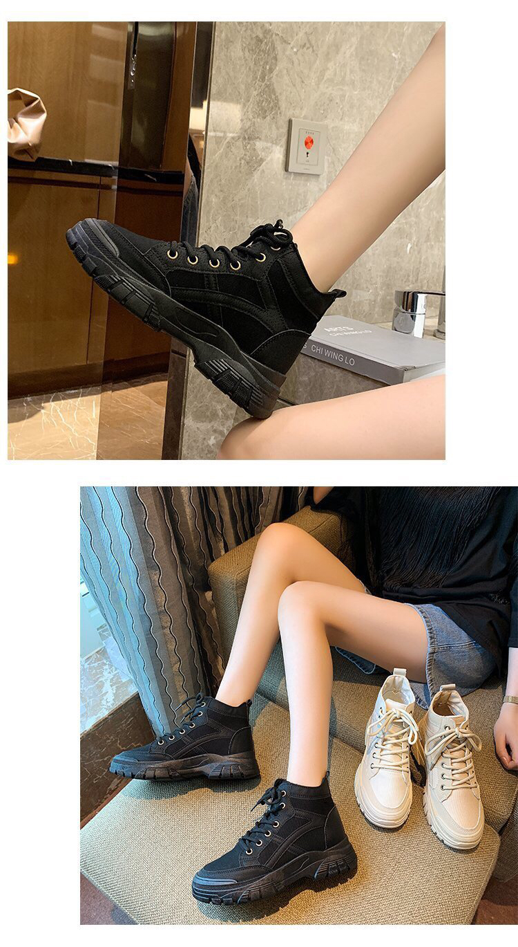High-Top Canvas Shoes for Women 2020 Autumn and Winter New Black Tie Canvas Martin Boots Height Increasing Non-Slip Student Shoes High-Top Canvas Shoes for Women 2020 Autumn and Winter New Black Tie Canvas Martin Boots Height Increasing Non-Slip Student Shoes