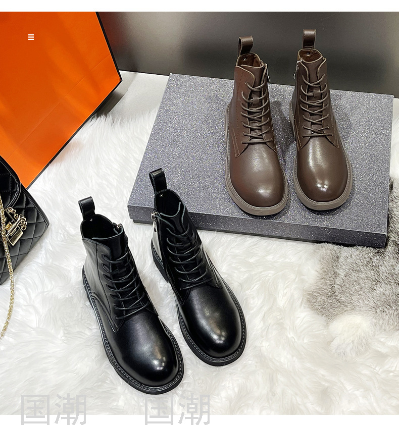 Autumn and Winter Leather Martin Boots Women's First Layer Cowhide British Style Motorcycle Black High-Top Women's Shoes Autumn and Winter Leather Martin Boots Women's First Layer Cowhide British Style Motorcycle Black High-Top Women's Shoes