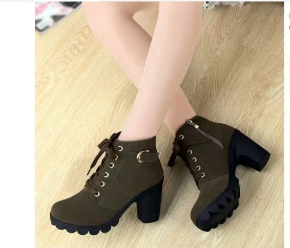 New High Heel Foreign Trade Women&#039;s Boots Cross Strap Short Boots Chunky Heel Martin Boots Leather Boots in Stock Whole
