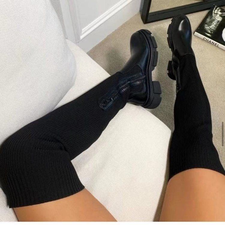 Cross-Border Foreign Trade plus Size High Leg Boot Women's 2021 Autumn European and American New over-the-Knee round Toe Flying Woven Boots Amazon Cross-Border Foreign Trade plus Size High Leg Boot Women's 2021 Autumn European and American New over-the-Knee round Toe Flying Woven Boots Amazon