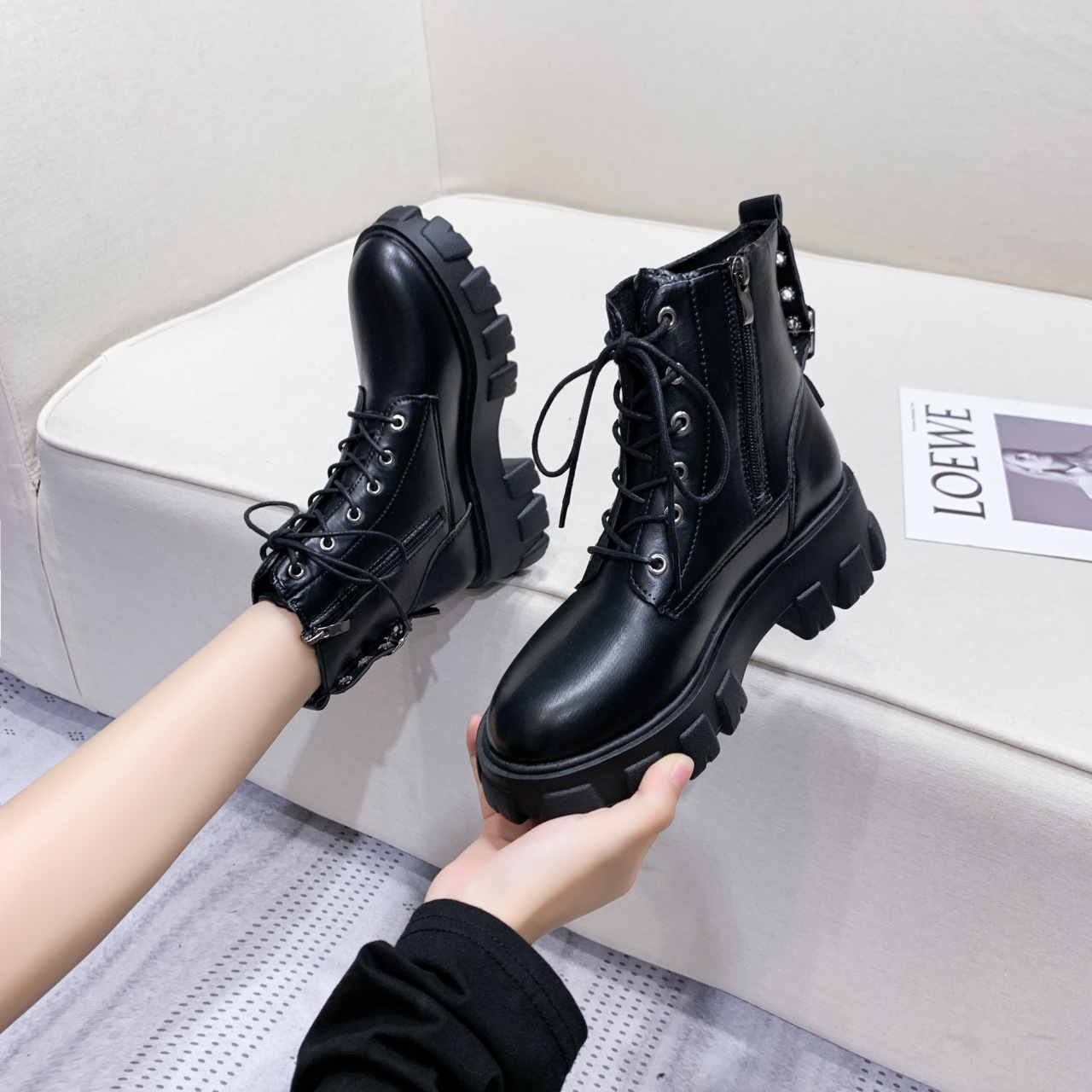 Black Martin Boots Women&#039;s 2020 Autumn and Winter New High Heel British Platform Online Influencer Fashion Casual Boots