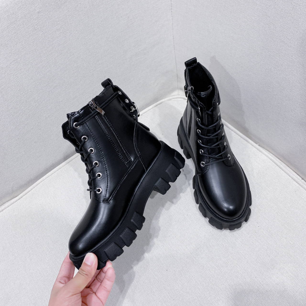 Black Martin Boots Women's 2020 Autumn and Winter New High Heel British Platform Online Influencer Fashion Casual Boots