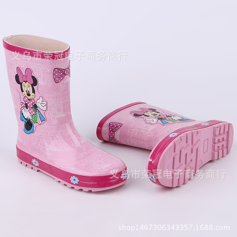 Foreign Trade Fashion and Environment-Friendly Rubber Pink Mickey Cartoon Children&#039;s Rain Boots Girls Anti-Slip Rain Boots Kids&#039; Rain Boots Shoe Cover