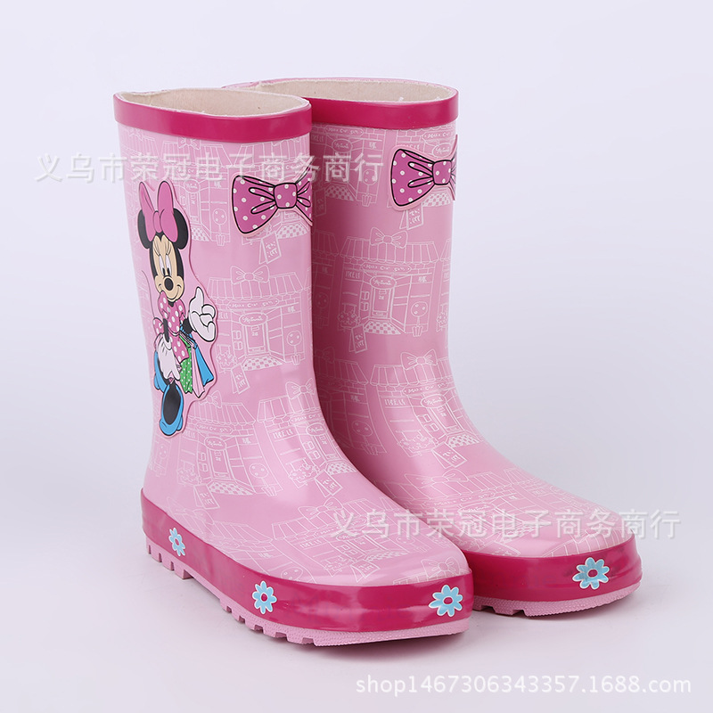 Foreign Trade Fashion and Environment-Friendly Rubber Pink Mickey Cartoon Children&#039;s Rain Boots Girls Anti-Slip Rain Boots Kids&#039; Rain Boots Shoe Cover
