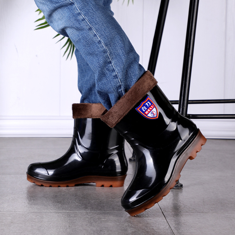 Add Knee-High Rain Boots PVC Material Black Men&#039;s Industrial Rain Boots Outdoor Rain Boots Factory Direct Supply