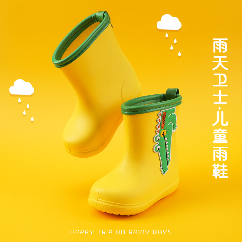 2021 Children&#039;s Rain Boots New Cartoon Rain Shoes Lightweight Medium and Small Children&#039;s Rain Boots Mid-Calf Cute Rubber Shoes Outer Wear Amazon