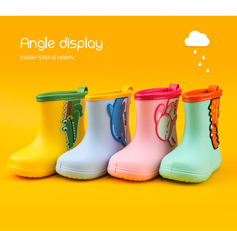 2021 Children&#039;s Rain Boots New Cartoon Rain Shoes Lightweight Medium and Small Children&#039;s Rain Boots Mid-Calf Cute Rubber Shoes Outer Wear Amazon