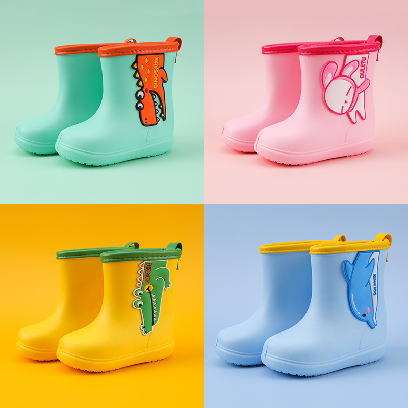 2021 Children&#039;s Rain Boots New Cartoon Rain Shoes Lightweight Medium and Small Children&#039;s Rain Boots Mid-Calf Cute Rubber Shoes Outer Wear Amazon