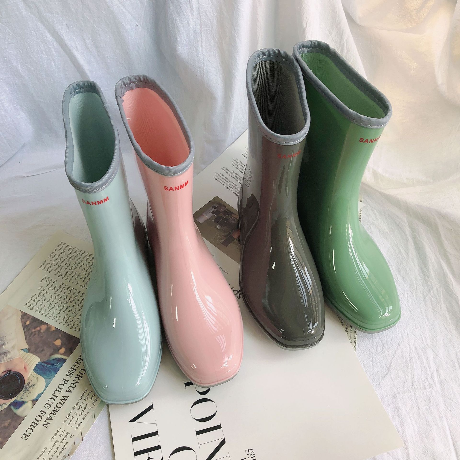 Cross-Border Rain Boots Mid-Calf Women's Fashion Solid Color Adult PVC Rain Boots Outdoor Waterproof Ladies Water Shoes Rubber Shoes Cross-Border Rain Boots Mid-Calf Women's Fashion Solid Color Adult PVC Rain Boots Outdoor Waterproof Ladies Water Shoes Rubber Shoes