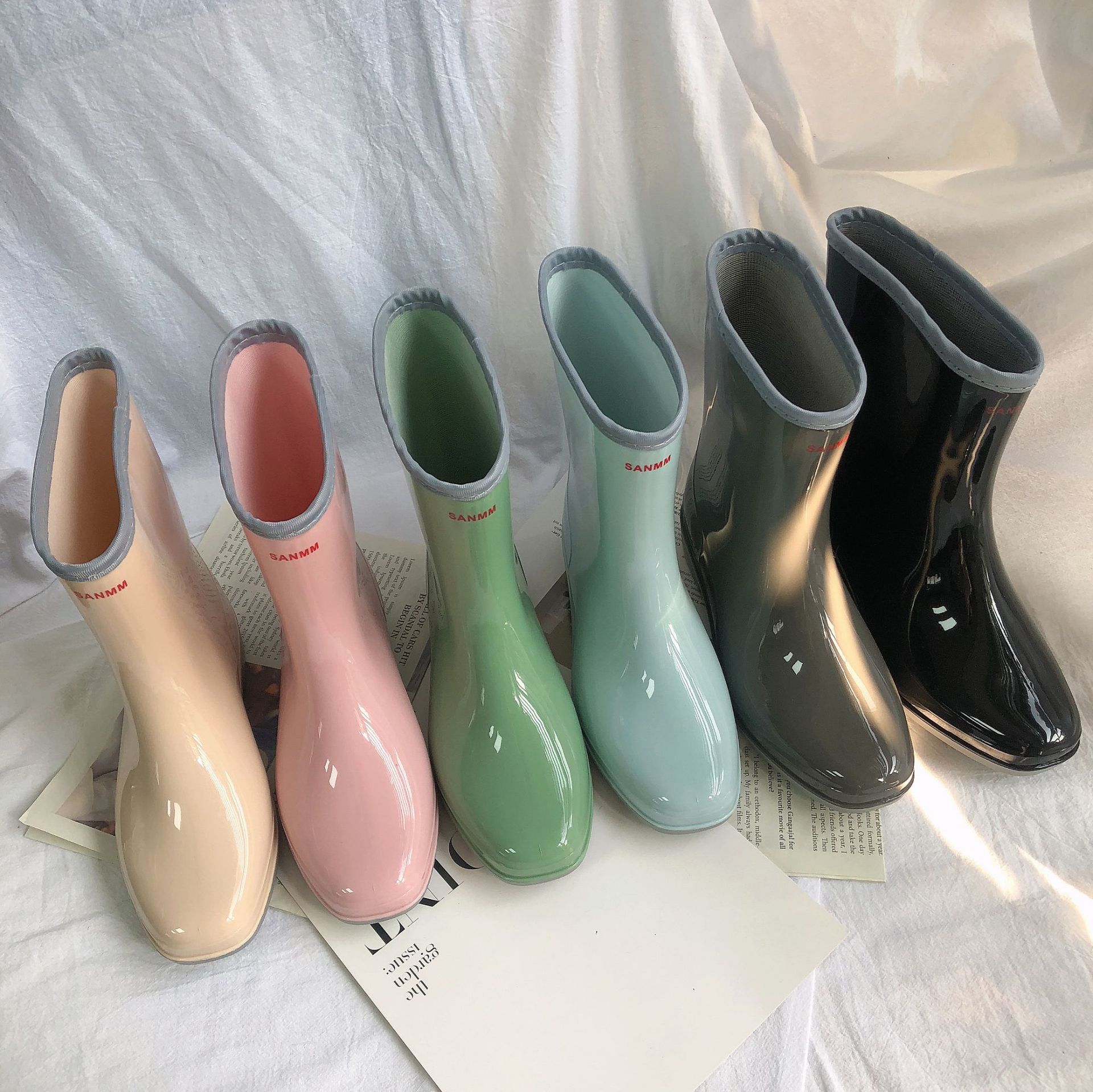 Cross-Border Rain Boots Mid-Calf Women's Fashion Solid Color Adult PVC Rain Boots Outdoor Waterproof Ladies Water Shoes Rubber Shoes Cross-Border Rain Boots Mid-Calf Women's Fashion Solid Color Adult PVC Rain Boots Outdoor Waterproof Ladies Water Shoes Rubber Shoes