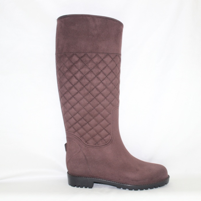 909 Coffee Flocking Knee-High Rain Boots