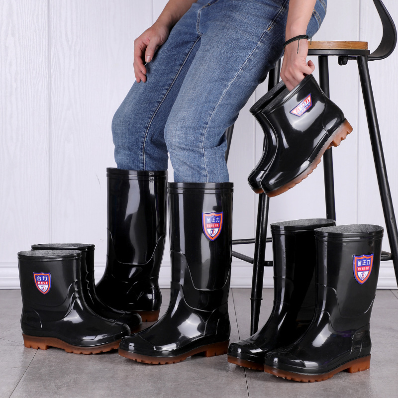 Low Mid-High Tube Men&#039;s Thick Heel Rain Boots PVC Outdoor Rain Boots Black Rain Boots Spot Supply Wholesale