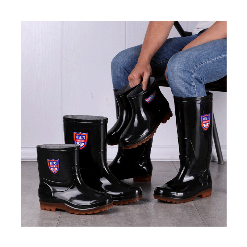 Low Mid-High Tube Men&#039;s Thick Heel Rain Boots PVC Outdoor Rain Boots Black Rain Boots Spot Supply Wholesale