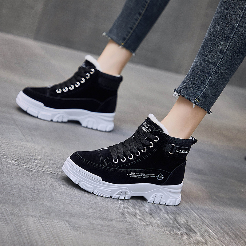 Women&#039;s Cotton-Padded Shoes Winter New Fleece-Lined Student Casual Sports High-Top Board Shoes Thickened Autumn and Winter New Warm Women&#039;s Shoes