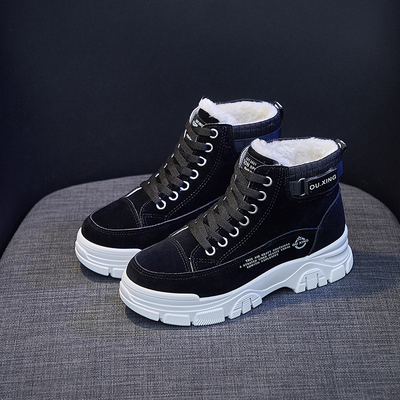 Women&#039;s Cotton-Padded Shoes Winter New Fleece-Lined Student Casual Sports High-Top Board Shoes Thickened Autumn and Winter New Warm Women&#039;s Shoes