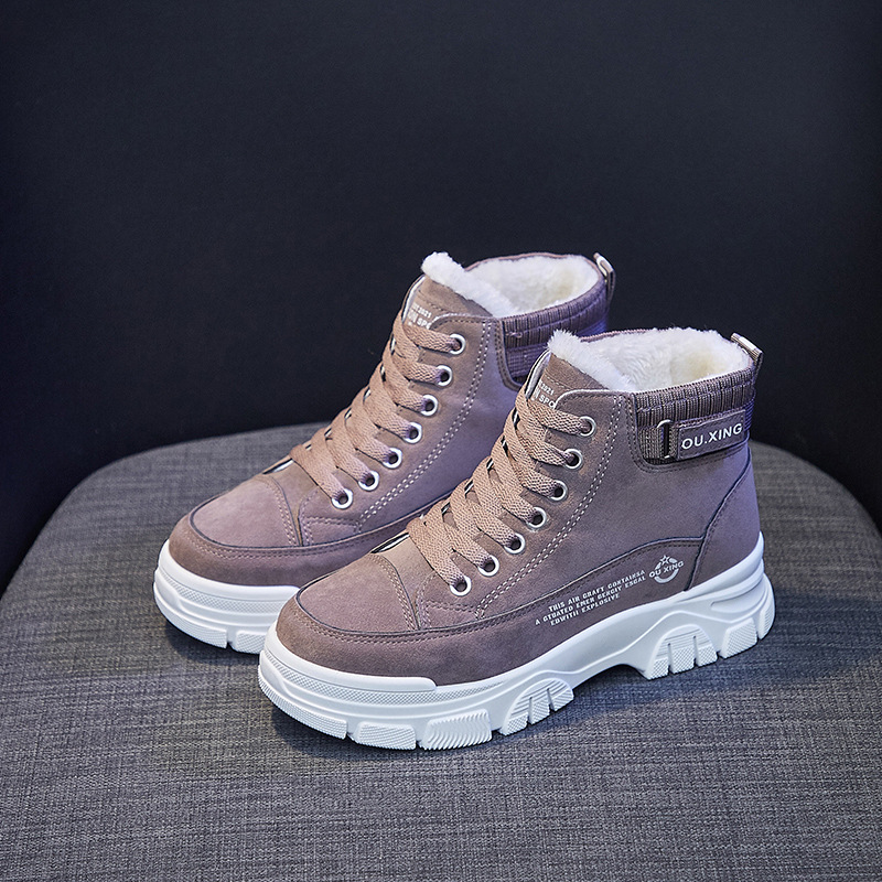 Women&#039;s Cotton-Padded Shoes Winter New Fleece-Lined Student Casual Sports High-Top Board Shoes Thickened Autumn and Winter New Warm Women&#039;s Shoes