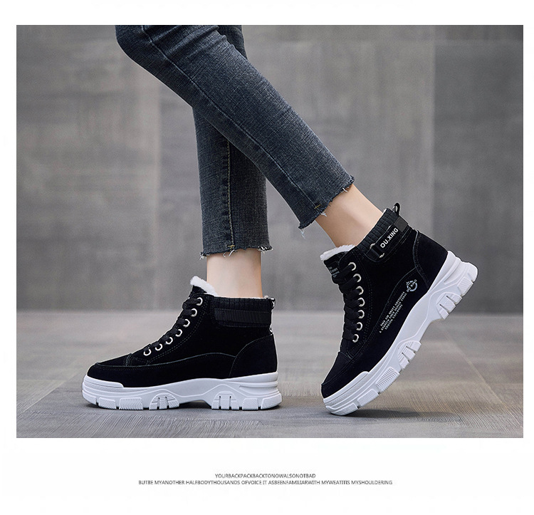 Women's Cotton-Padded Shoes Winter New Fleece-Lined Student Casual Sports High-Top Board Shoes Thickened Autumn and Winter New Warm Women's Shoes