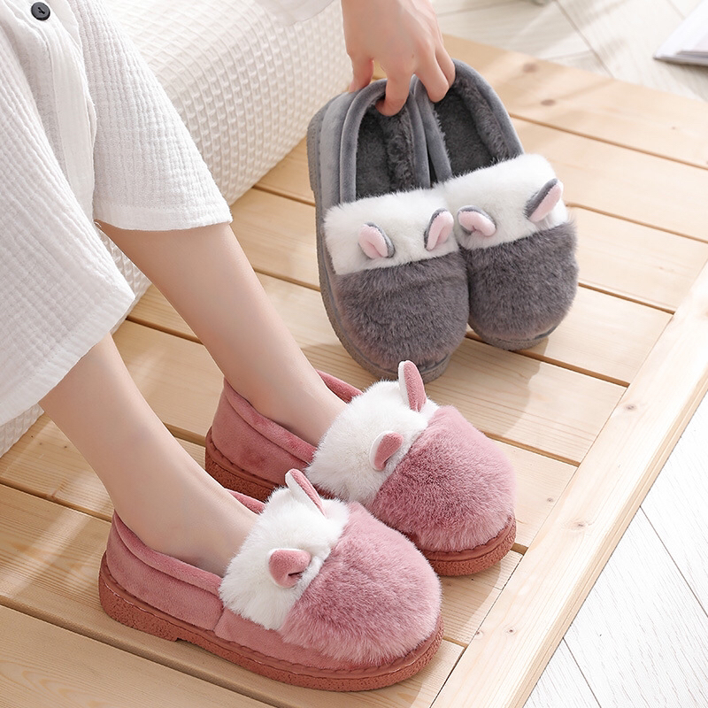 Sheep Ears Rabbit Fur Autumn and Winter Covered Root Indoor and Outdoor Home Cotton Slippers Women&#039;s Confinement Shoes Insulated Cotton-Padded Shoes Snow Boots