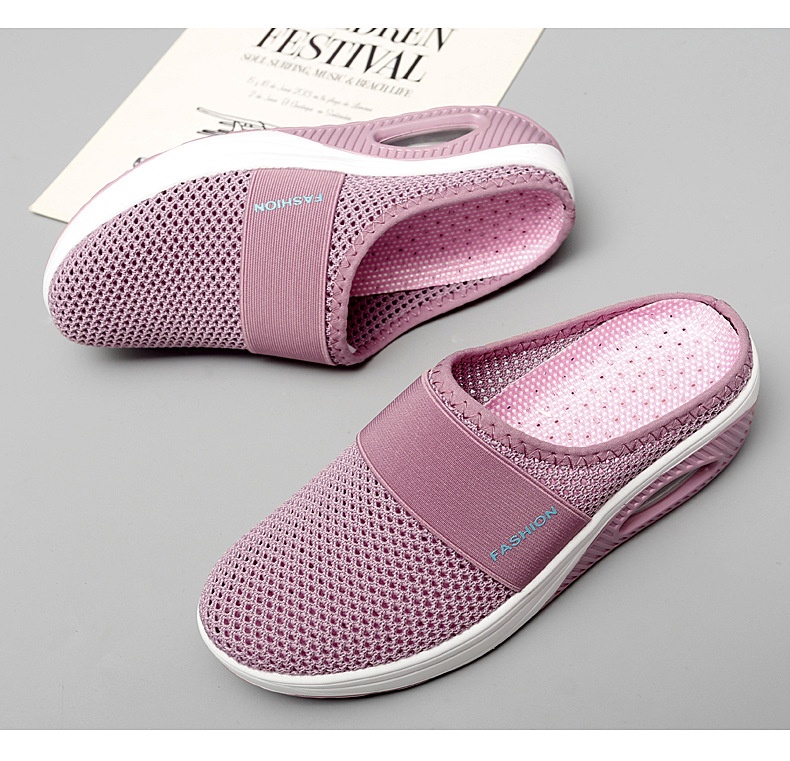 Foreign Trade Shoes 2021 Summer European and American plus Size Closed Toe Half Slippers Women's Mesh Heel-Free Slip-on Women's Shoes Flat Shoes Foreign Trade Shoes 2021 Summer European and American plus Size Closed Toe Half Slippers Women's Mesh Heel-Free Slip-on Women's Shoes Flat Shoes