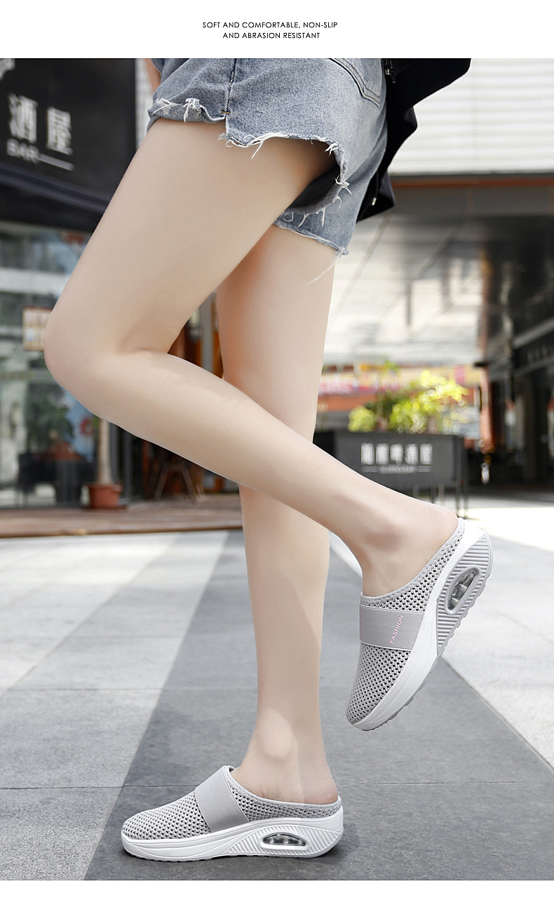 Foreign Trade Shoes 2021 Summer European and American plus Size Closed Toe Half Slippers Women's Mesh Heel-Free Slip-on Women's Shoes Flat Shoes