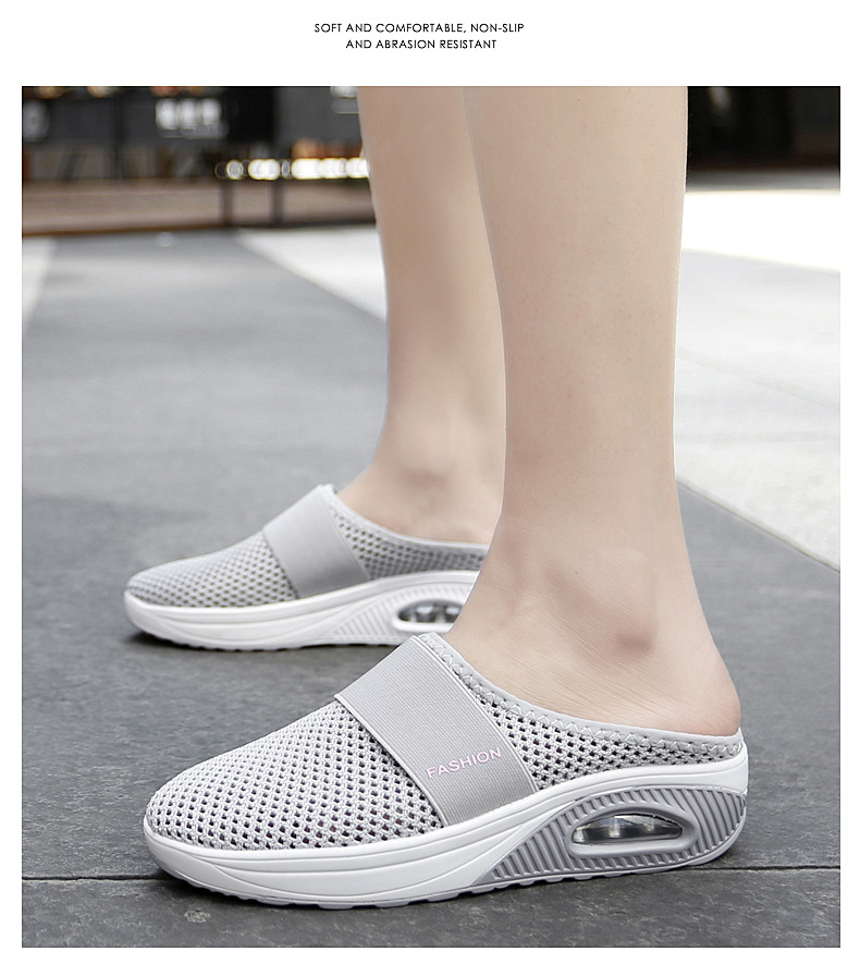 Foreign Trade Shoes 2021 Summer European and American plus Size Closed Toe Half Slippers Women's Mesh Heel-Free Slip-on Women's Shoes Flat Shoes