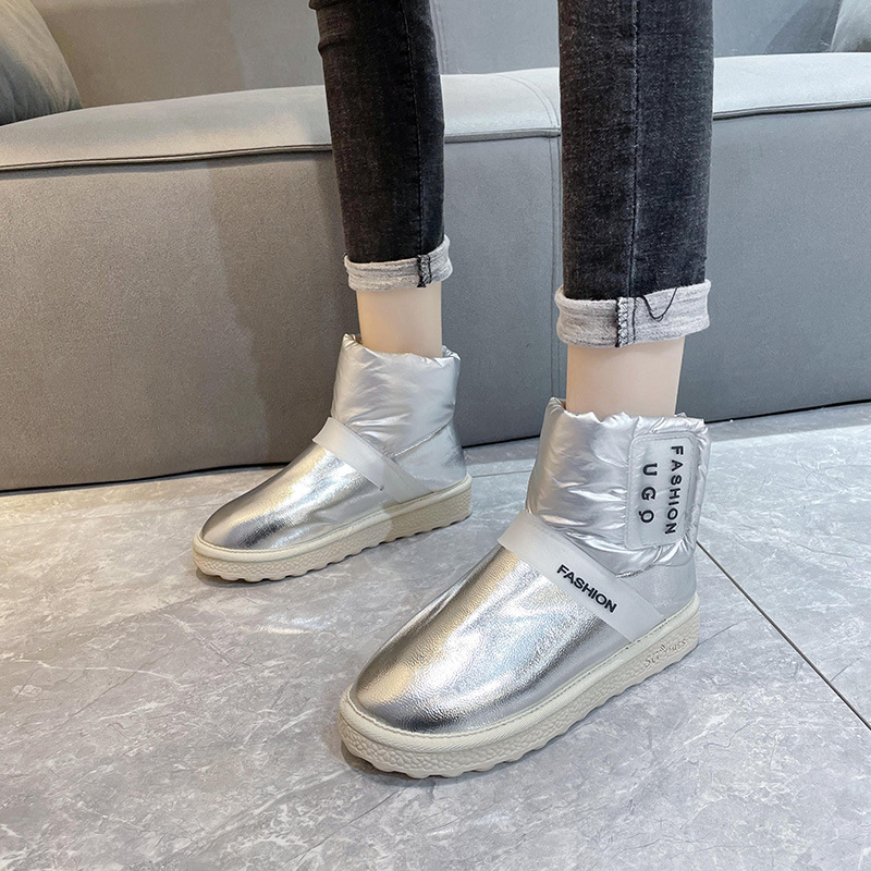 2021solid Color Ankle Boots Mid Heel round Toe Fashion Flat Bottom Thickened Snow Boots Winter New Women&#039;s Korean Style Casual Shoes