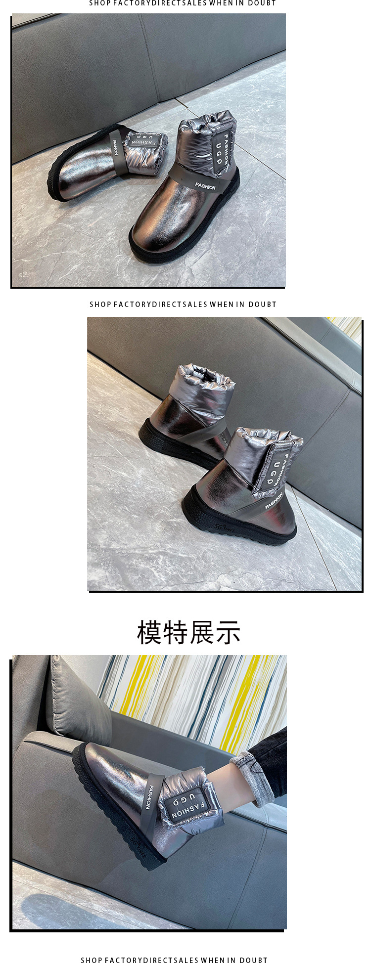 2021solid Color Ankle Boots Mid Heel round Toe Fashion Flat Bottom Thickened Snow Boots Winter New Women's Korean Style Casual Shoes