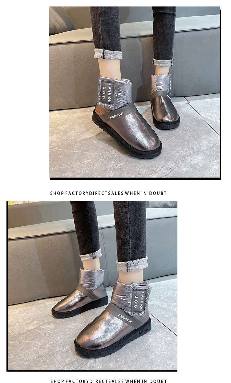 2021solid Color Ankle Boots Mid Heel round Toe Fashion Flat Bottom Thickened Snow Boots Winter New Women's Korean Style Casual Shoes