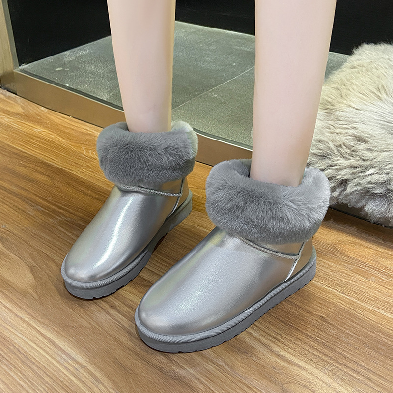 Snow Boots 2021 Winter New round Toe Flat Heel Fleece Padded Sleeve Student Casual Cotton-Padded Shoes Women&#039;s Short Boots