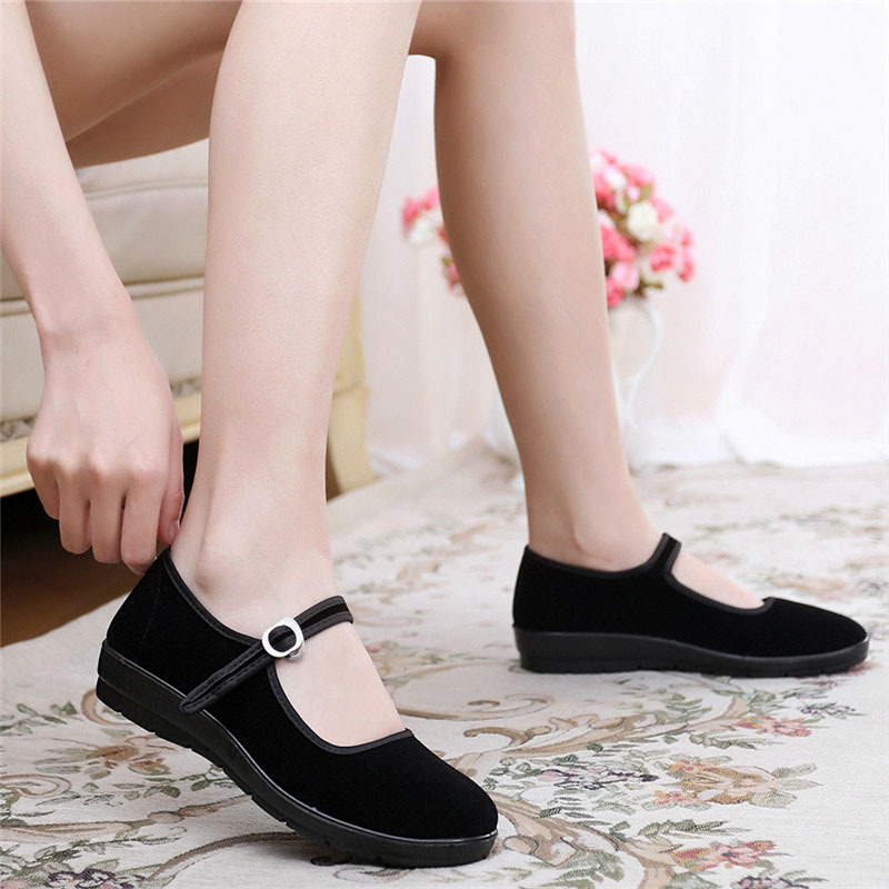 Beijing Cloth Shoes Women&#039;s Work Shoes Soft Bottom Hotel Black Cloth Shoes Flat Heel Square Dancing Shoes Flat Mom Shoes