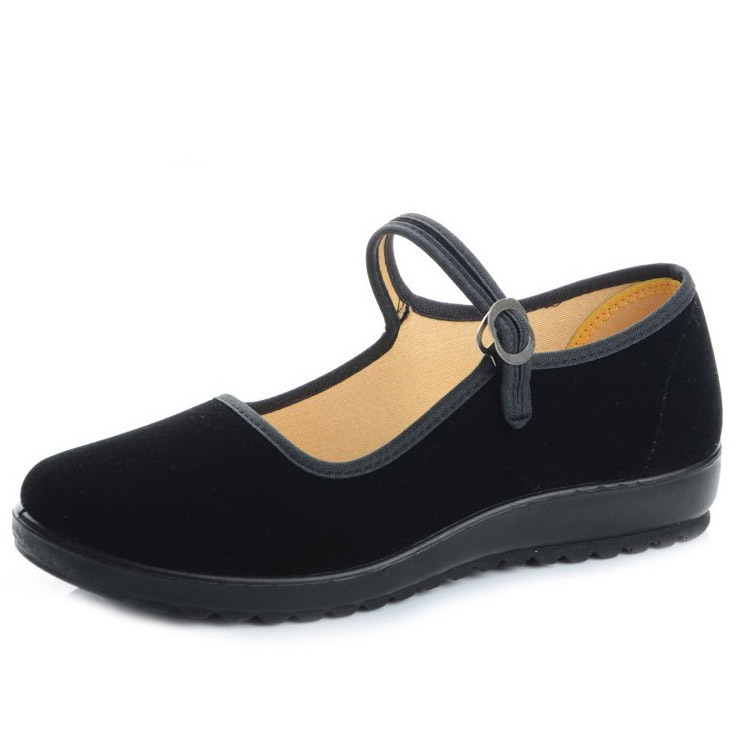 Beijing Cloth Shoes Women&#039;s Work Shoes Soft Bottom Hotel Black Cloth Shoes Flat Heel Square Dancing Shoes Flat Mom Shoes