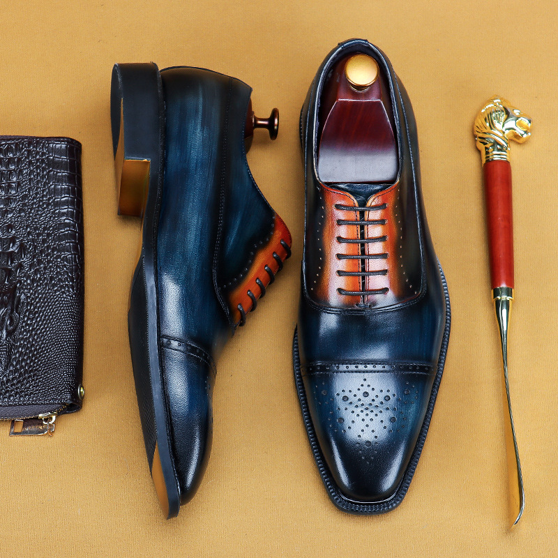 Entity-Ordered Genuine Leather Handmade Leather Shoes Original Leather Polished Oxford Shoes Business Work Shoes Brogue Suit Shoes