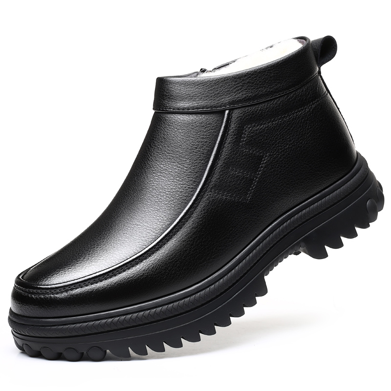 Cotton Shoes Men&#039;s Leather Shoes Winter Fleece-Lined High-Top Men&#039;s Shoes Thickened Wool Leather Middle-Aged and Elderly Dad Warm Shoes