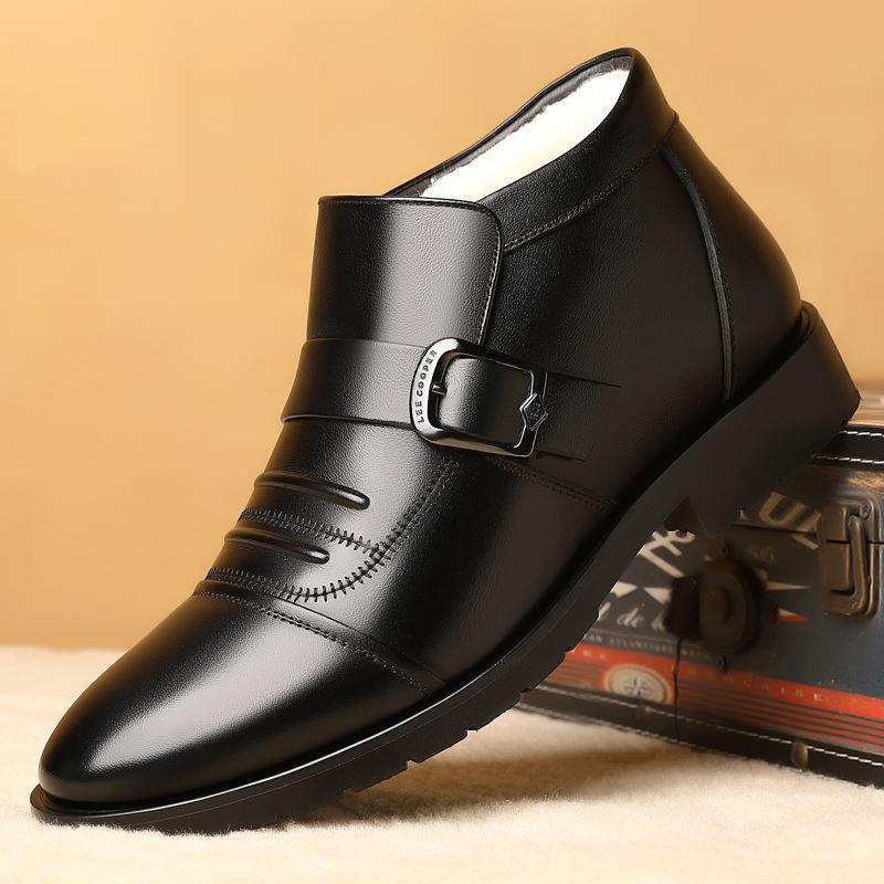 Winter New Cotton Shoes Men&#039;s Middle-Aged and Elderly Genuine Leather Shoes Men&#039;s Shoes Business plus Velvet Warm Cotton Boots Men&#039;s High-Top Cotton Shoes