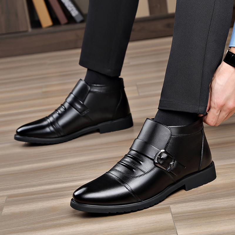 Winter New Cotton Shoes Men&#039;s Middle-Aged and Elderly Genuine Leather Shoes Men&#039;s Shoes Business plus Velvet Warm Cotton Boots Men&#039;s High-Top Cotton Shoes