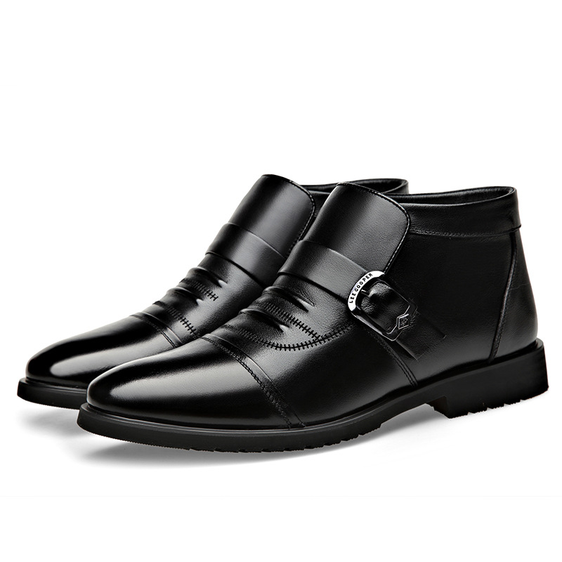 Winter New Cotton Shoes Men&#039;s Middle-Aged and Elderly Genuine Leather Shoes Men&#039;s Shoes Business plus Velvet Warm Cotton Boots Men&#039;s High-Top Cotton Shoes