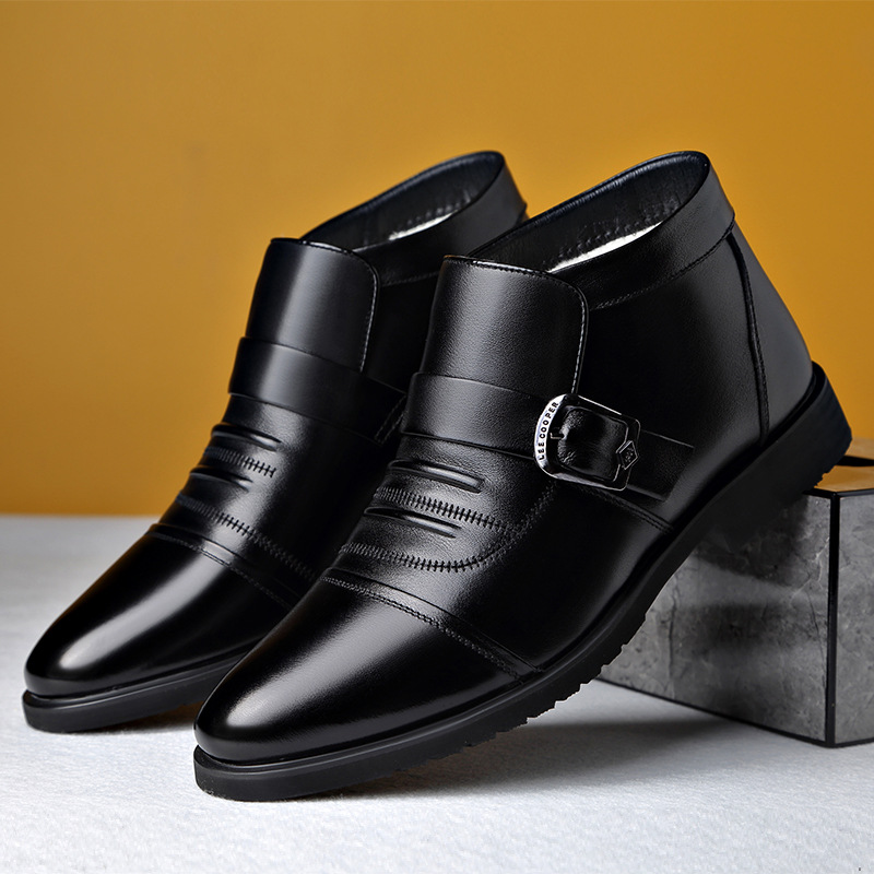 Winter New Cotton Shoes Men&#039;s Middle-Aged and Elderly Genuine Leather Shoes Men&#039;s Shoes Business plus Velvet Warm Cotton Boots Men&#039;s High-Top Cotton Shoes
