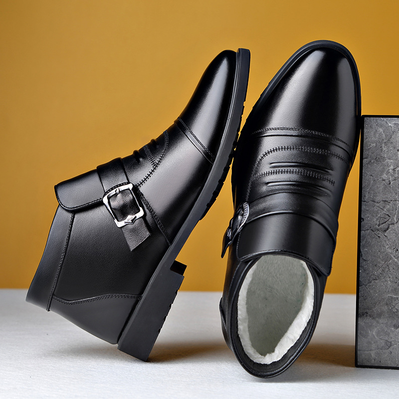 Winter New Cotton Shoes Men&#039;s Middle-Aged and Elderly Genuine Leather Shoes Men&#039;s Shoes Business plus Velvet Warm Cotton Boots Men&#039;s High-Top Cotton Shoes