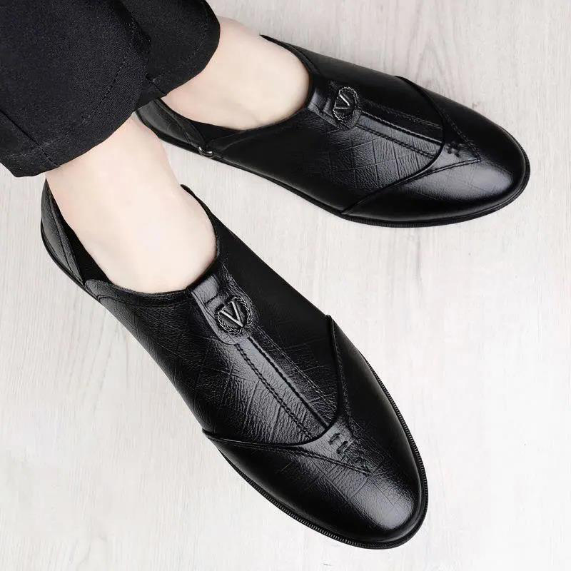 Leather Shoes Men&#039;s 2021 Spring and Summer New Soft Bottom Soft Surface Men&#039;s Shoes Fashion Business Formal Wear Casual Shoes Slip-on Fashion