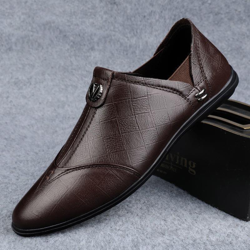 Leather Shoes Men's 2021 Spring and Summer New Soft Bottom Soft Surface Men's Shoes Fashion Business Formal Wear Casual Shoes Slip-on Fashion