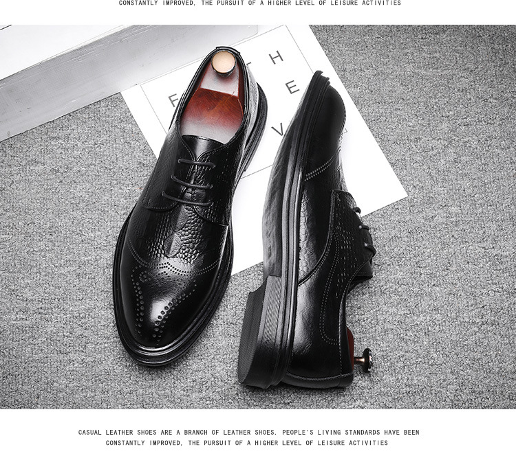 Men's Business Formal Pointed-Toe Lace Embossed Leather Shoes New Fashion Crocodile Pattern Brogue 7781 Men's Business Formal Pointed-Toe Lace Embossed Leather Shoes New Fashion Crocodile Pattern Brogue 7781