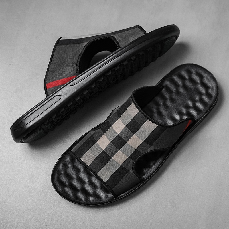 2021 Summer New Internet-Famous Slippers Casual Sandals Korean Style Trendy Versatile British Plaid Beach Shoes